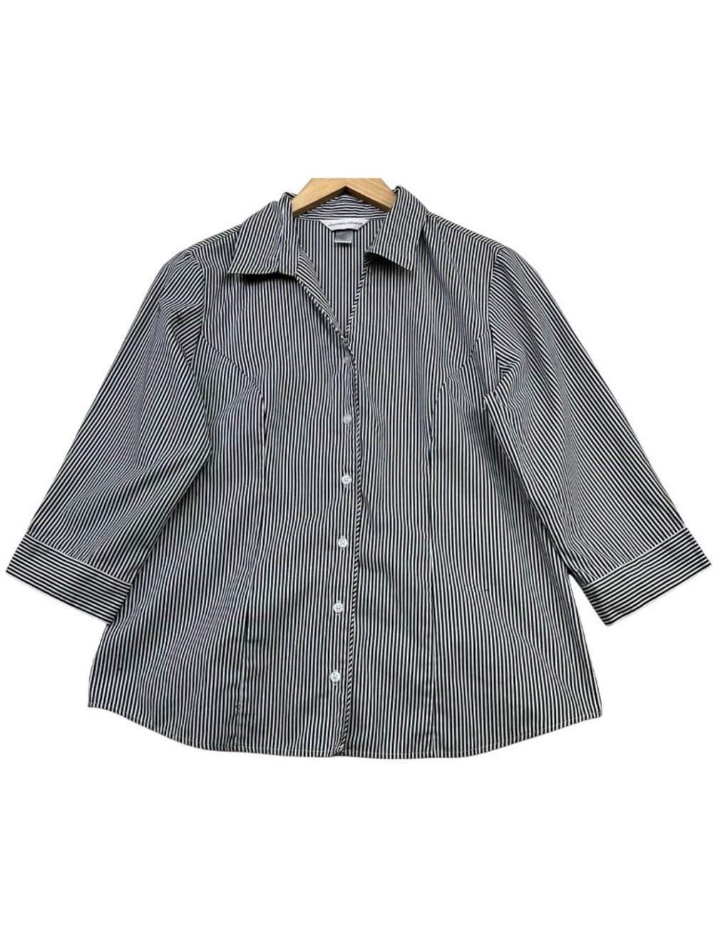 Christopher & Banks Womens Button Up Blouse 3/4 Sleeve Size M Black White Stripe